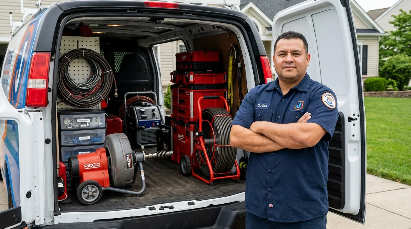 Professional drain cleaning equipment and Johns Plumbing LLC plumber in New Athens