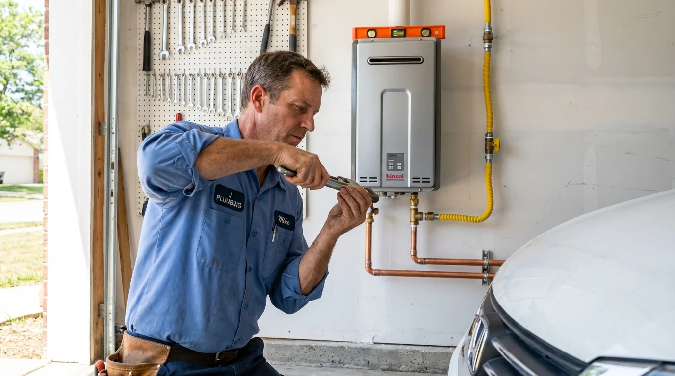 Tankless water heater installation by a Johns Plumbing LLC plumber in New Athens